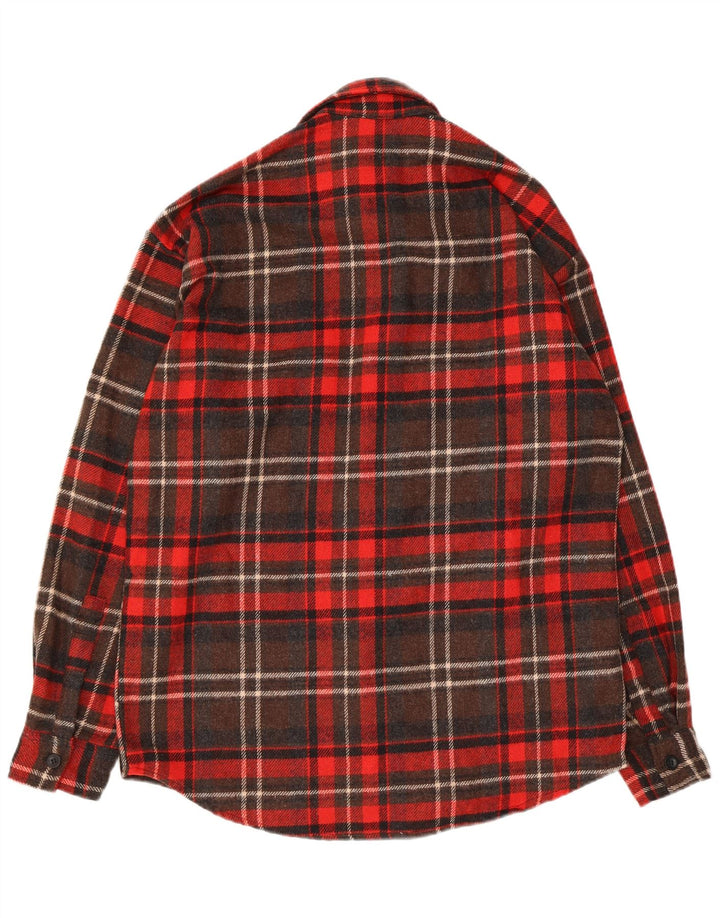 Camisa masculina vintage de flanela grande de lã xadrez vermelha