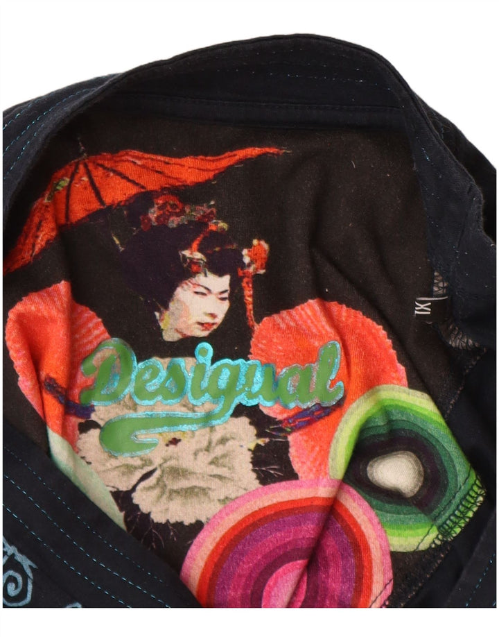 Top gráfico feminino Desigual manga comprida UK 18 XL azul marinho patchwork