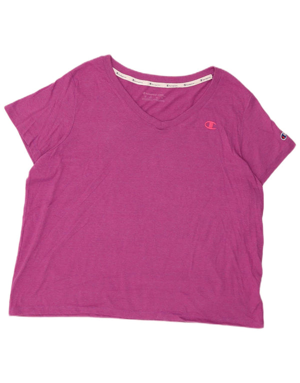 Camiseta feminina grande CHAMPION UK 20 2XL algodão manchado roxo