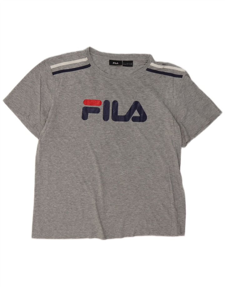Camiseta masculina gráfica FILA Top cinza médio algodão manchado