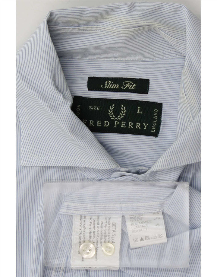 Fred Perry Camisa masculina slim fit grande algodão listrado azul