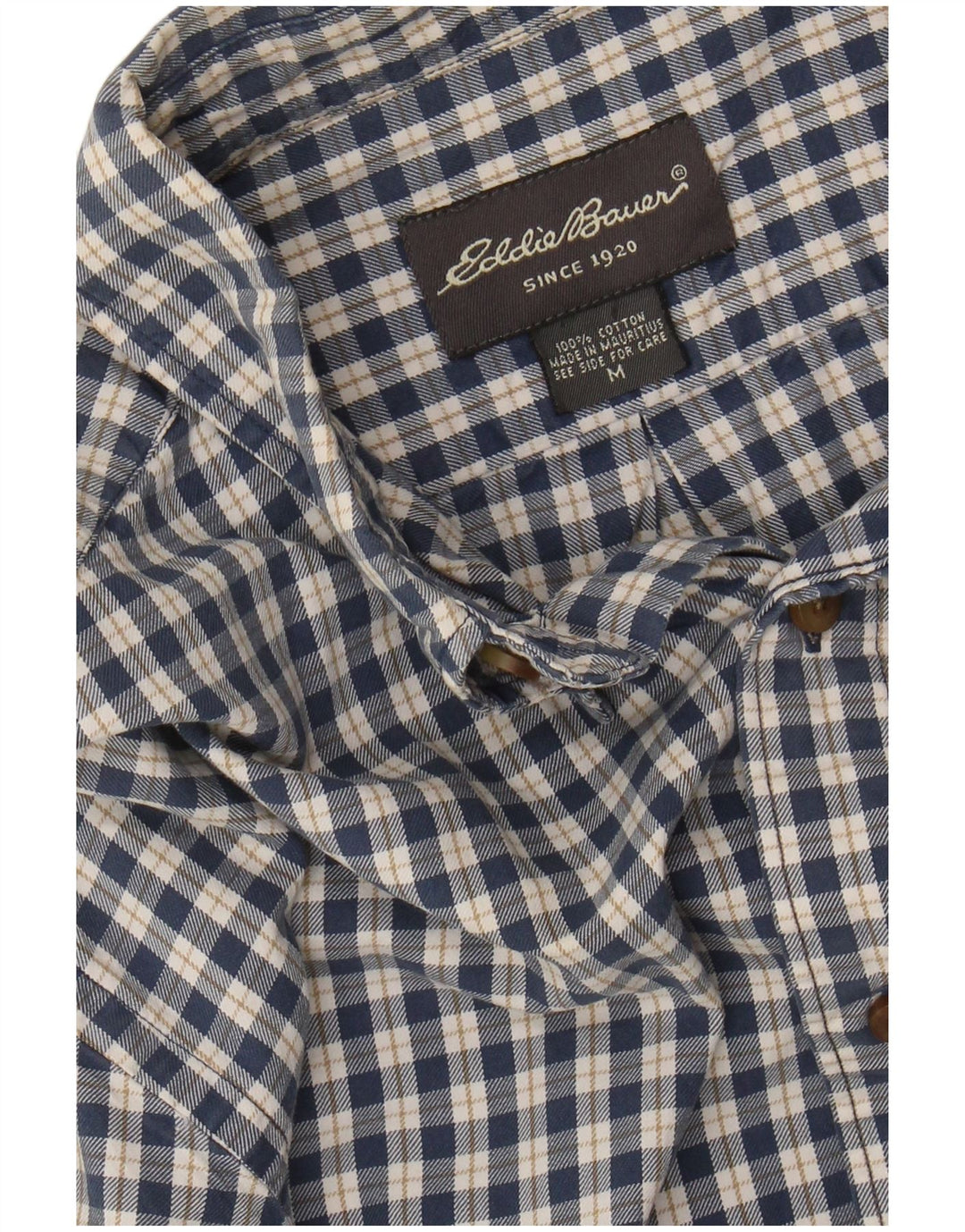 Camisa masculina de flanela Eddie Bauer algodão xadrez azul médio
