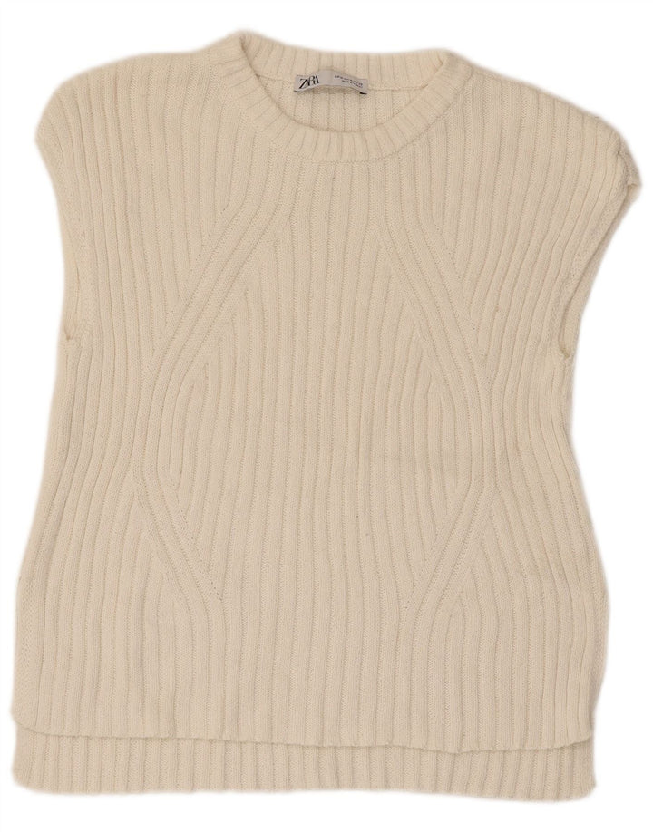 Zara Womens Vest Tank Top UK 12 Médio Algodão Branco