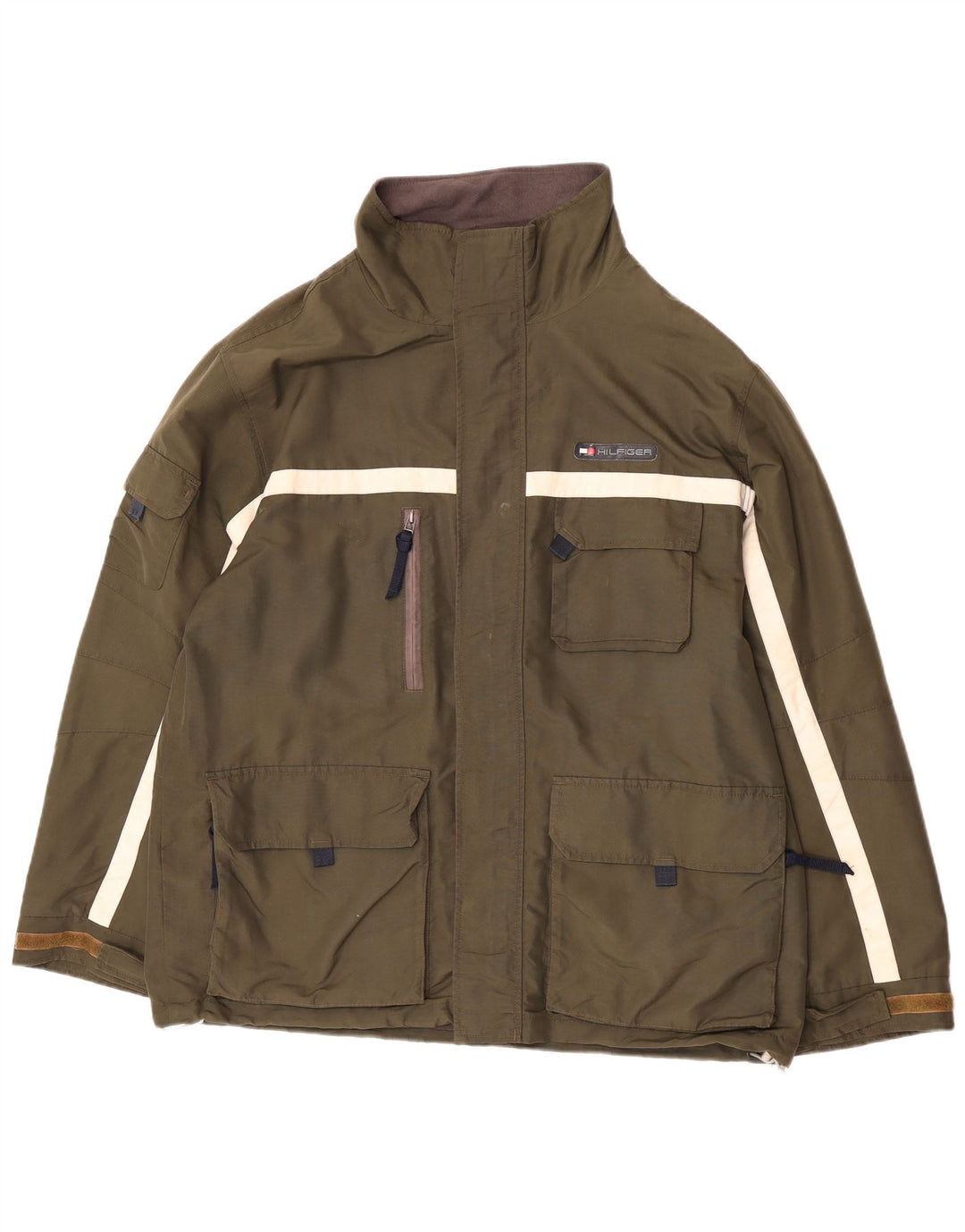 Jaqueta utilitária masculina Tommy Hilfiger Reino Unido 40 grande cáqui colorblock poliéster