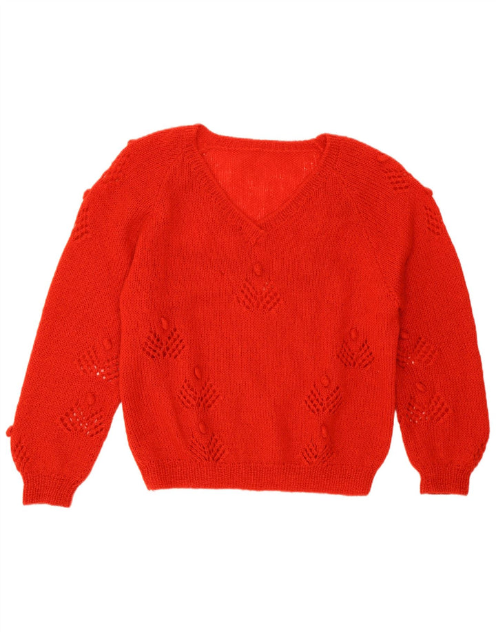 Suéter feminino VINTAGE com decote em V UK 14 vermelho médio