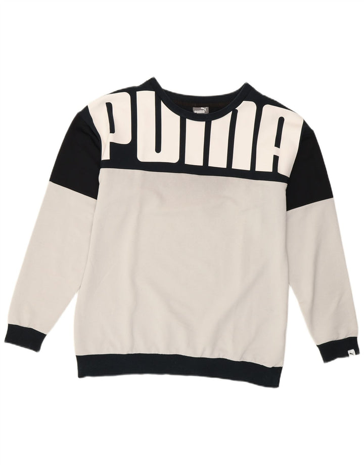 Puma feminino gráfico moletom jumper UK 12 médio branco colorblock
