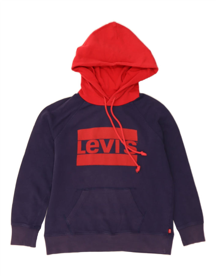 LEVI'S Womens Oversized Hoodie Jumper UK 6 XS Navy Blue Colourblock Vintage Levi's and Second-Hand Levi's from Messina Hembry 