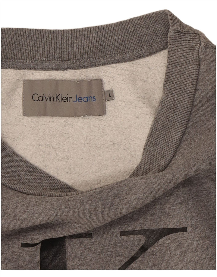 CALVIN KLEIN JEANS Suéter gráfico masculino grande algodão cinza