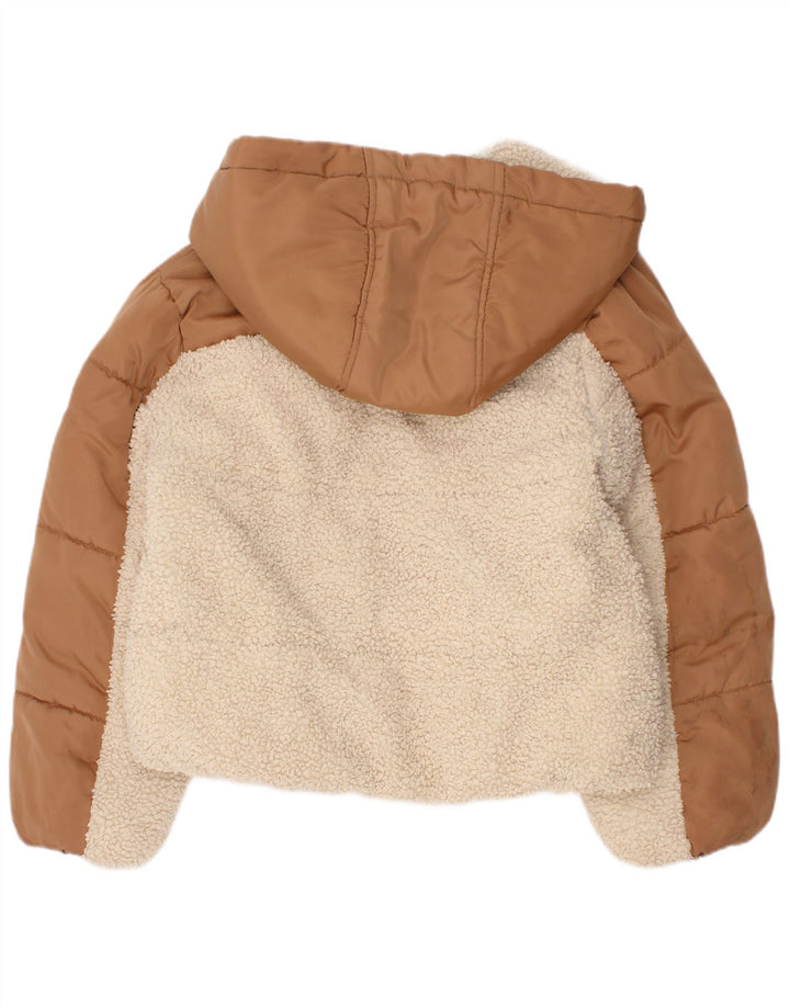 Jaqueta acolchoada com capuz para meninas Dkny 5-6 anos poliéster colorblock marrom