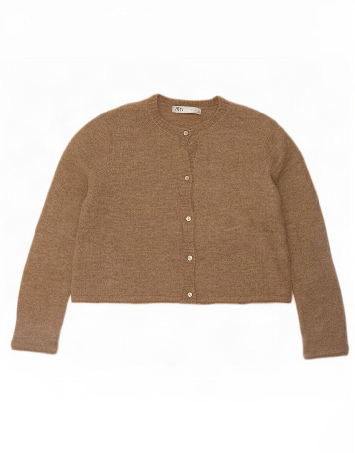 Suéter cardigã feminino Zara crop oversized Reino Unido 10 pequeno bege poliamida