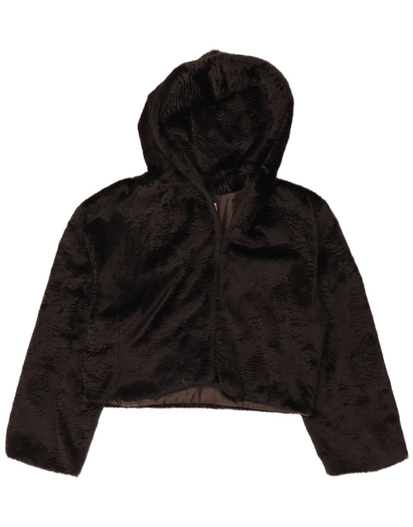 Bolero feminino vintage com capuz e ajuste relaxado de pele sintética Reino Unido 14 grande preto