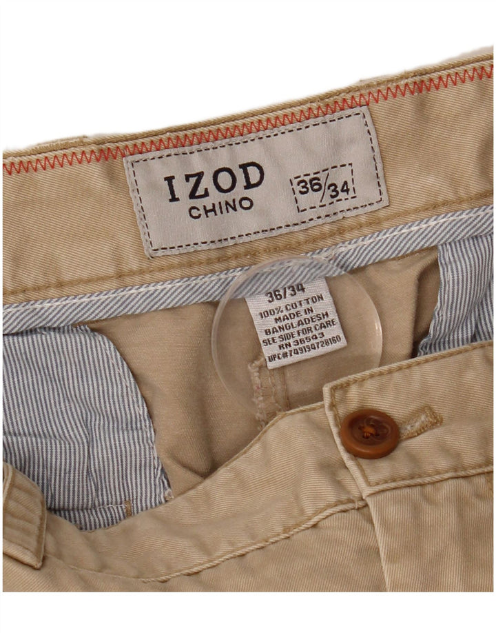 Calça chino reta masculina IZOD W36 L34 algodão bege