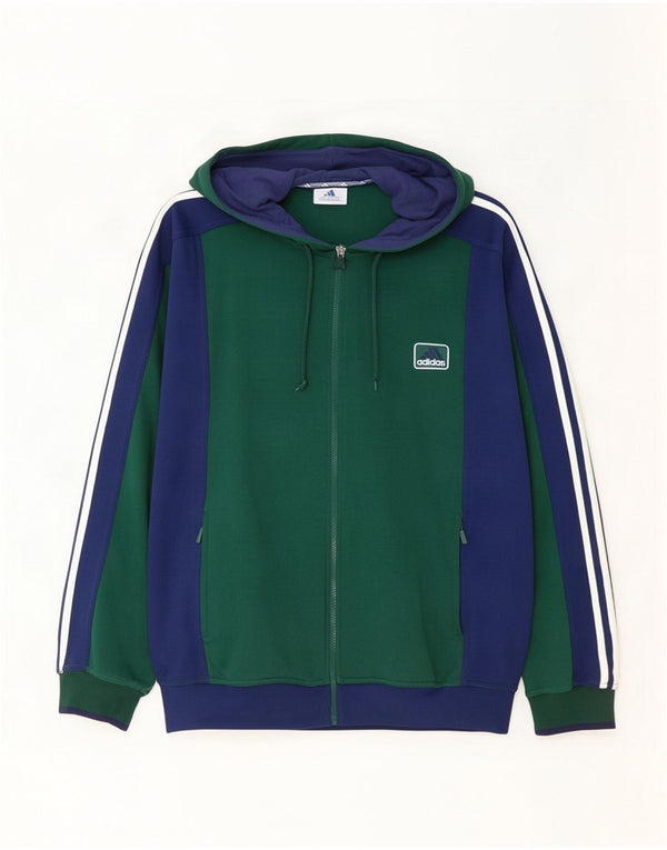 Adidas Mens Zip Hoodie Sweater UK 42/44 Grande Verde Colorblock Poliéster