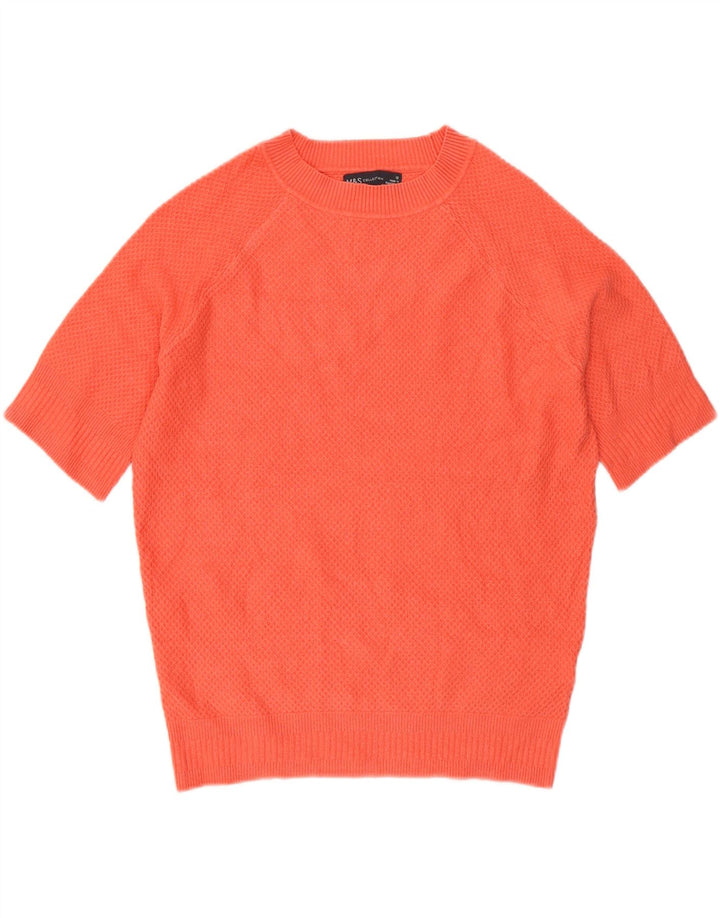 Suéter feminino Marks & Spencer com gola redonda Reino Unido 12 médio laranja