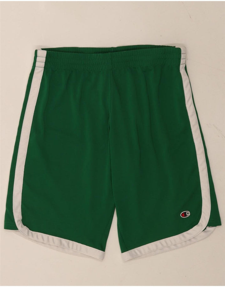 Shorts esportivos masculinos Champion pequeno verde colorblock poliéster