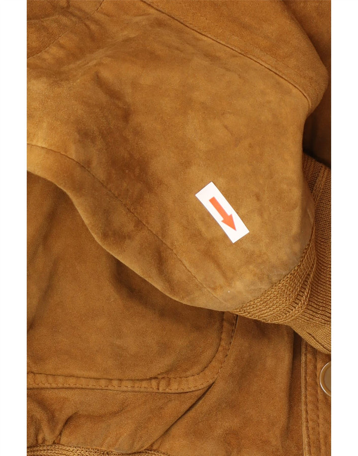 Jaqueta bomber masculina de camurça Conbipel Reino Unido 42 XL couro marrom