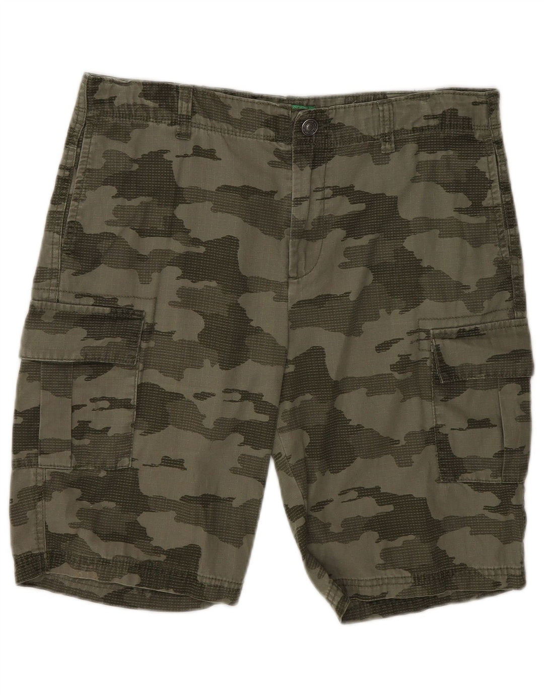 Shorts cargo masculinos BENETTON 13-14 anos 3XL W30 algodão camuflado cáqui