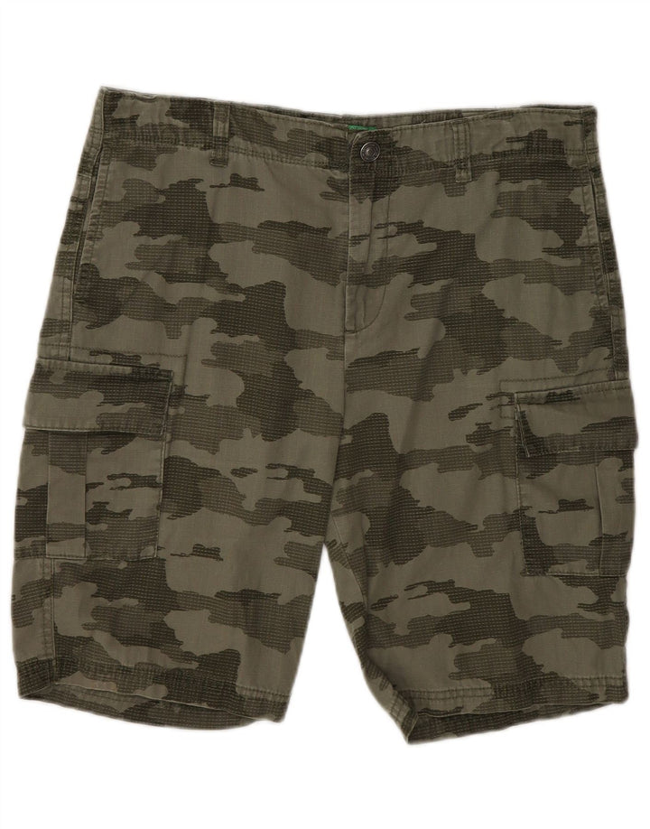 Shorts cargo masculinos BENETTON 13-14 anos 3XL W30 algodão camuflado cáqui