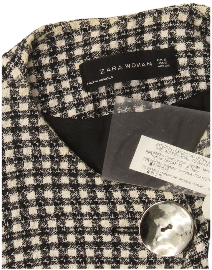 Jaqueta blazer feminina Zara com 1 botão e manga 3/4 Reino Unido 10 pequena xadrez preta