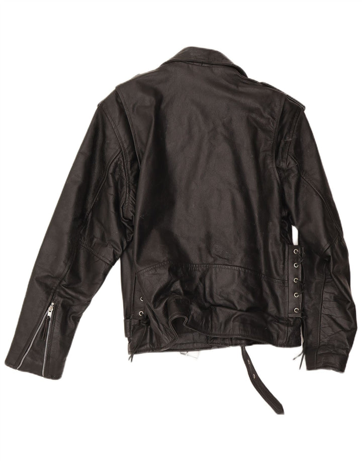 Jaqueta de couro masculina vintage para motociclista IT 46 pequena preta