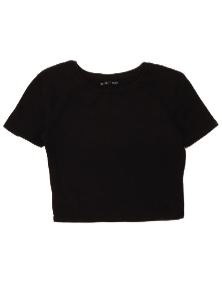 Zara Womens Crop T-Shirt Top Reino Unido 8 Pequeno Preto