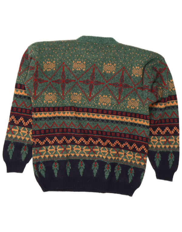 Le Laureat Suéter masculino com gola redonda XL verde Fair Isle Wool