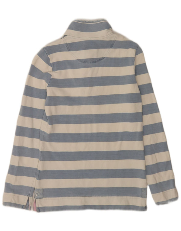 Suéter feminino Joules com gola e zíper UK 6 XS algodão listrado azul