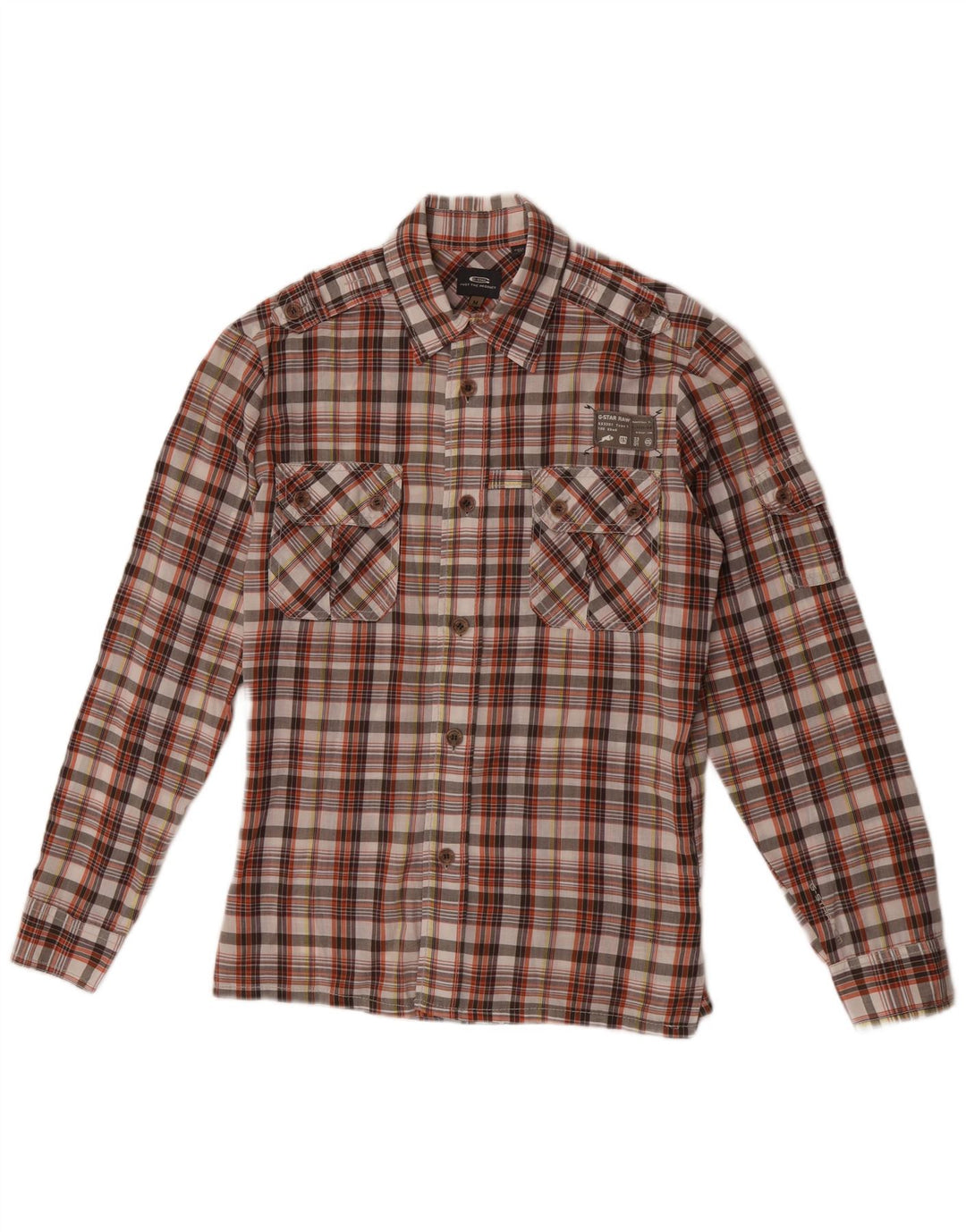 Camisa masculina G-Star média xadrez multicolorida de algodão