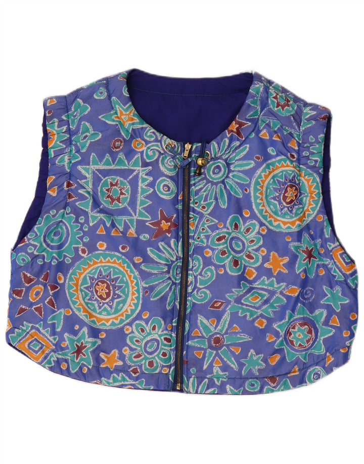 Colete feminino vintage UK 20 2XL azul geométrico