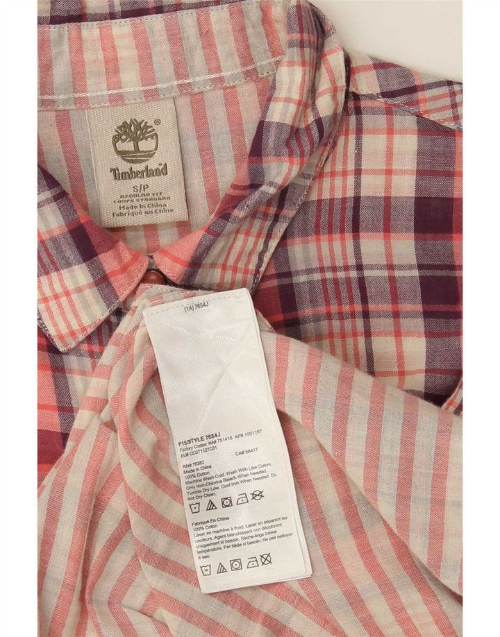 Camisa feminina Timberland Regular Fit UK 10 pequena vermelha xadrez algodão