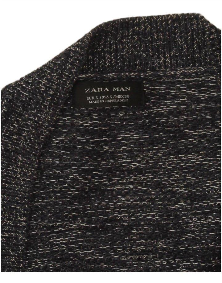 Suéter cardigã masculino Zara pequeno algodão manchado cinza
