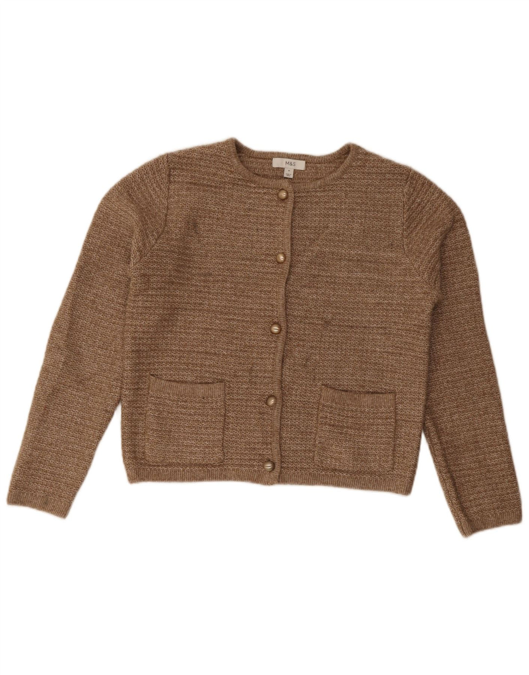 Suéter cardigã feminino Marks & Spencer Reino Unido 14 poliéster marrom médio