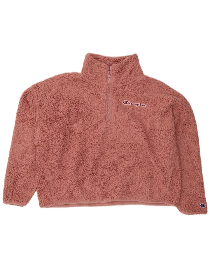 CHAMPION Suéter feminino oversized com zíper e gola em lã UK 18 XL rosa