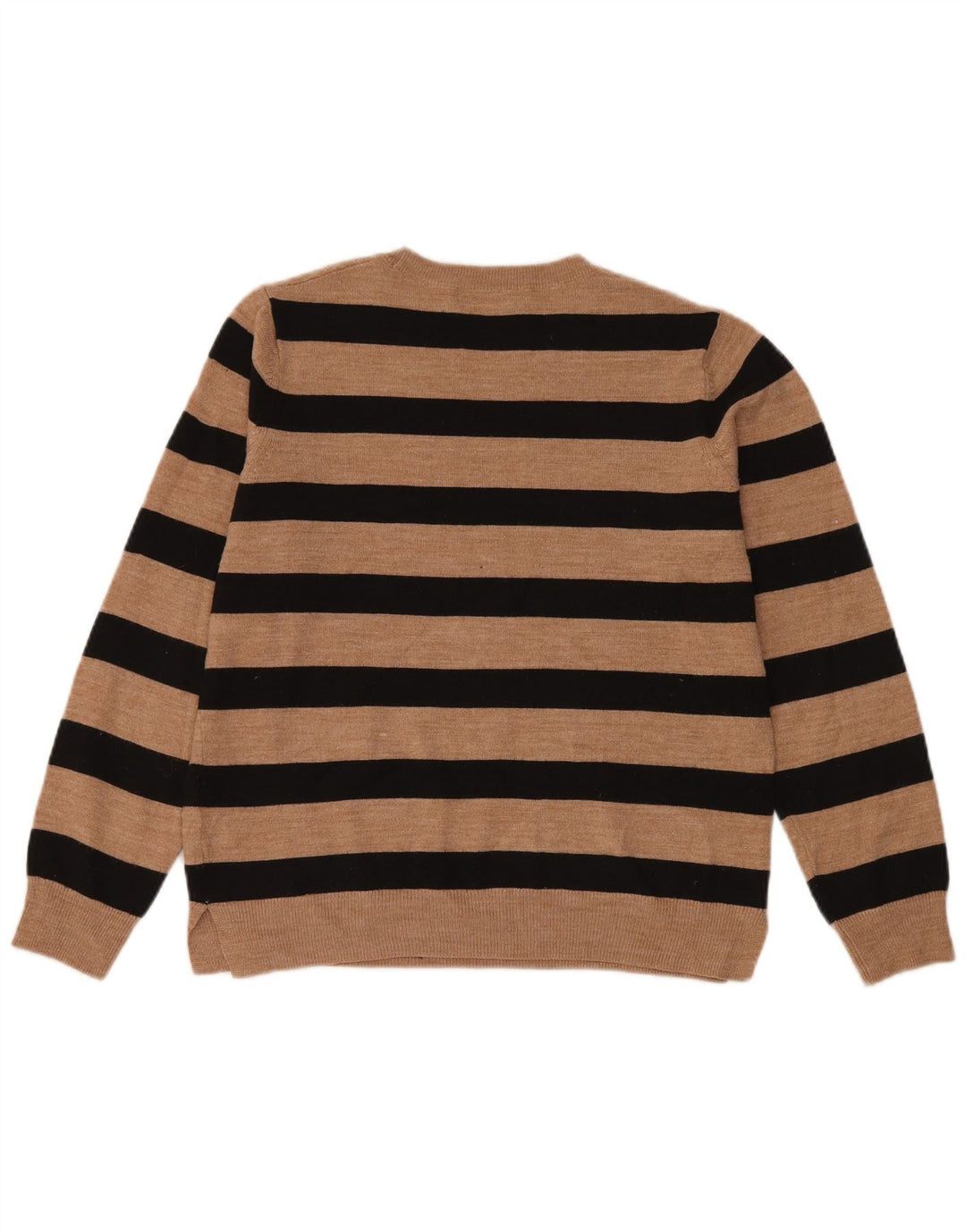 Suéter feminino Marks & Spencer com gola redonda Reino Unido 14 listrado marrom médio