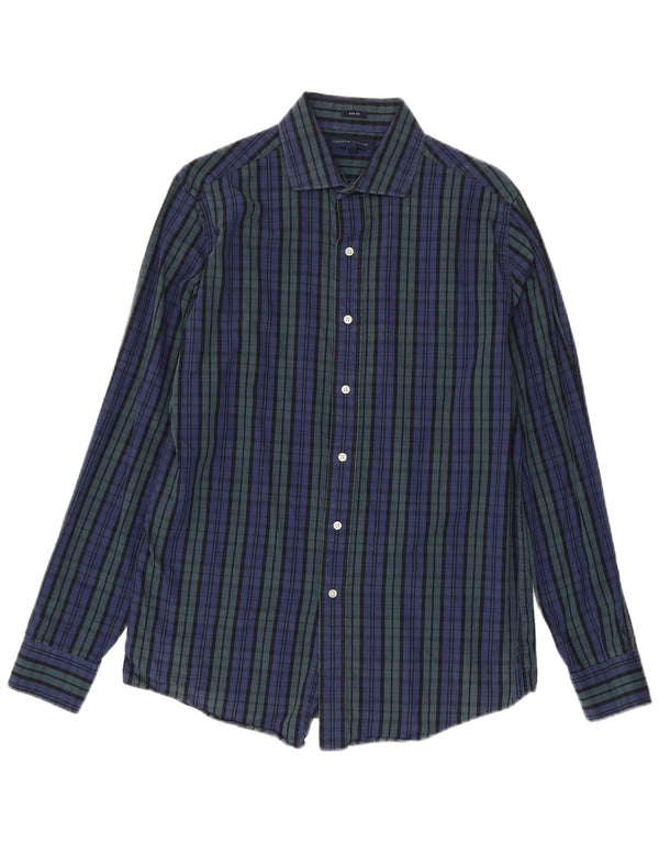Camisa masculina Tommy Hilfiger Slim Fit tamanho 15 1/2 algodão xadrez azul médio