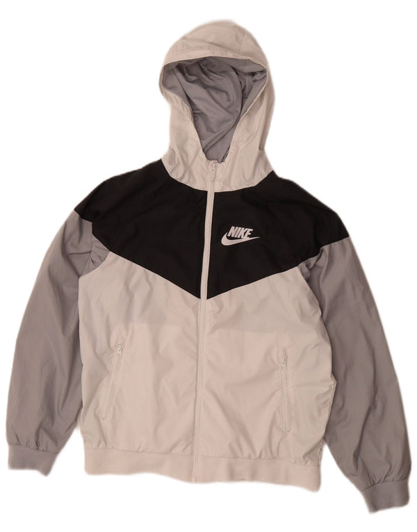 Jaqueta de chuva com capuz Nike Boys 12-13 anos grande branco colorblock poliéster