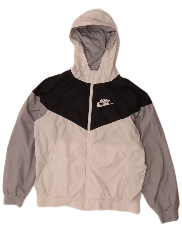 Jaqueta de chuva com capuz Nike Boys 12-13 anos grande branco colorblock poliéster