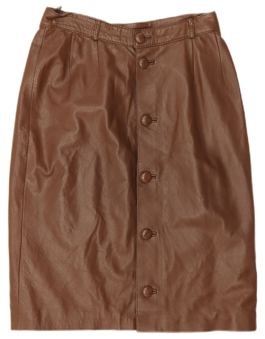 Saia de couro feminina vintage W26 pequena couro marrom