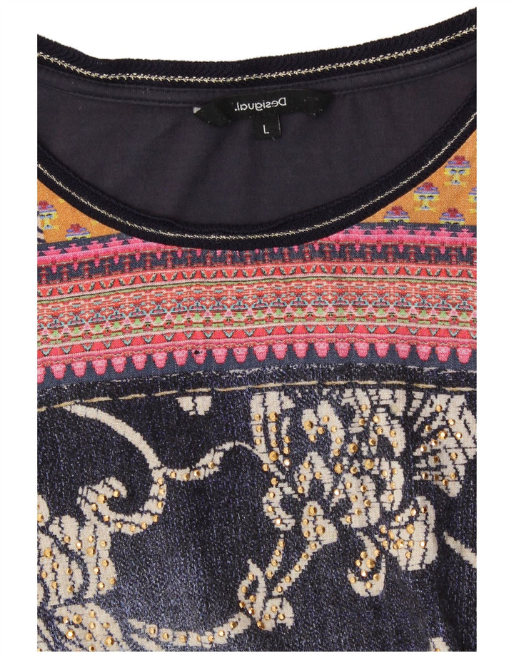 DESIGUAL Top gráfico feminino manga 3/4 Reino Unido 14 grande cinza floral