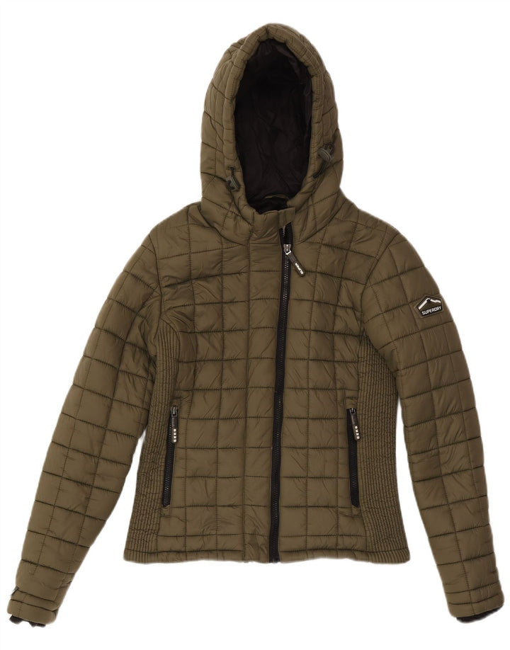 Jaqueta acolchoada com capuz feminina Superdry UK 10 Small Khaki Nylon