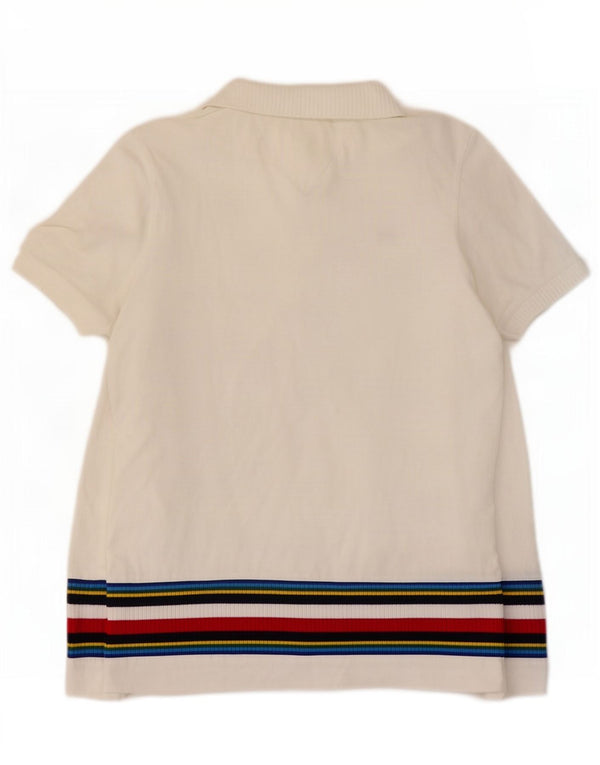 Camisa polo feminina Tommy Hilfiger Reino Unido 10 pequena listrada branca de algodão