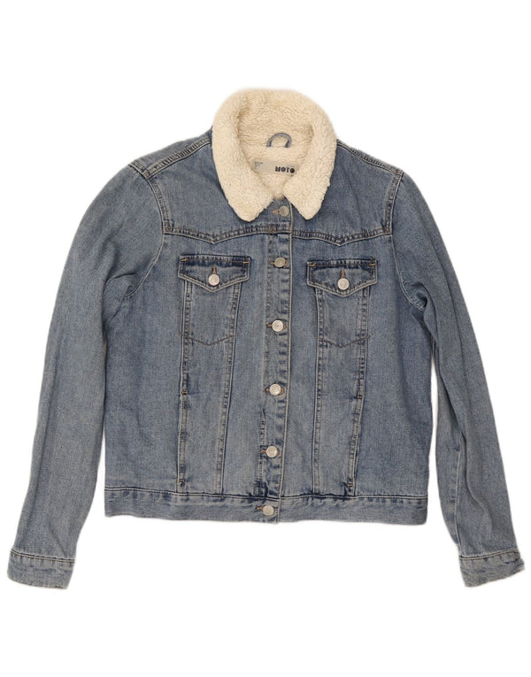 Jaqueta jeans Sherpa feminina Topshop Reino Unido 12 algodão azul médio