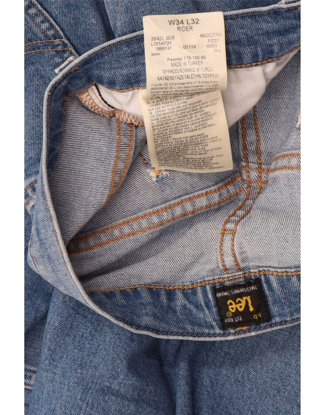 Lee Mens Rider Slim Jeans W34 L32 Azul Algodão