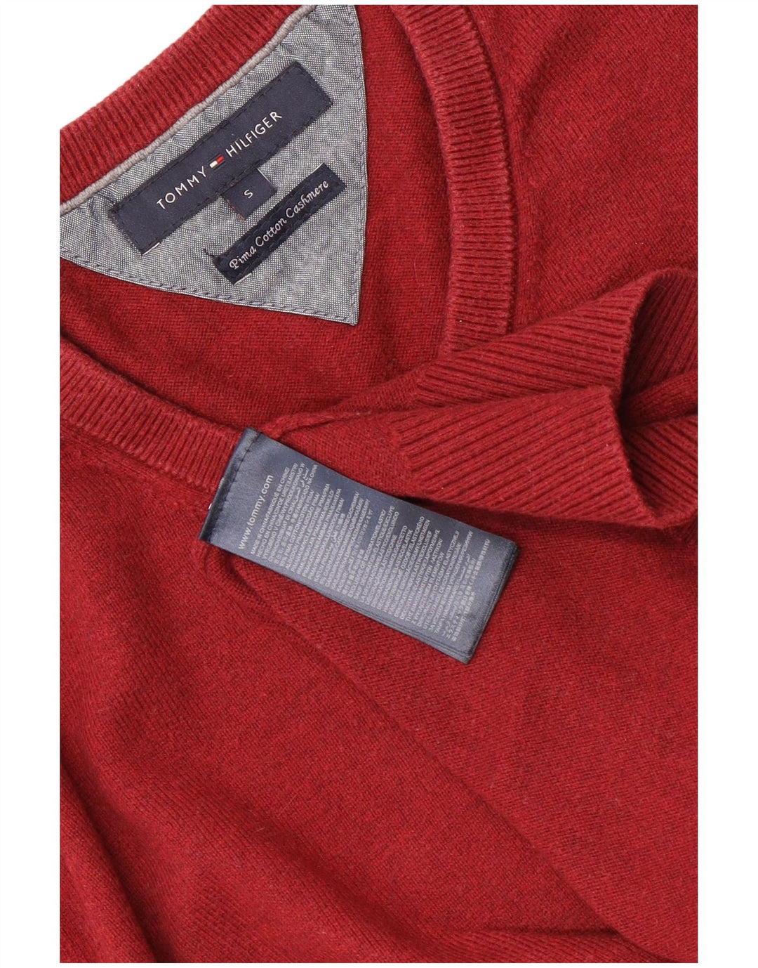 Suéter masculino Tommy Hilfiger com decote em V pequeno algodão vermelho