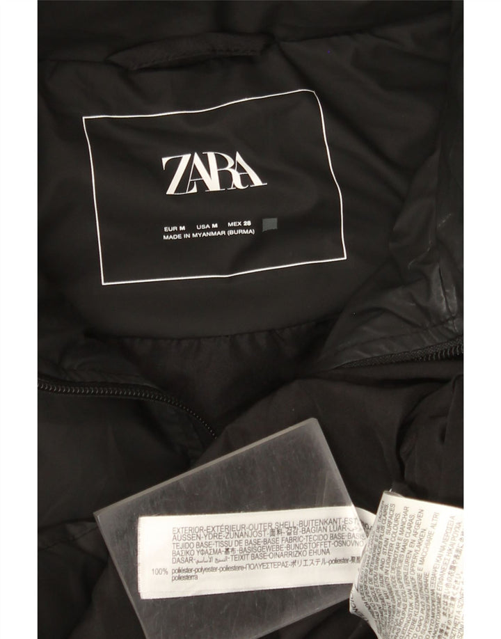 Casaco feminino acolchoado com capuz sem mangas Zara UK 14 poliéster preto médio