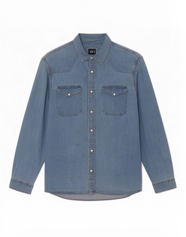 Camisa jeans masculina Zara com ajuste relaxado grande algodão azul