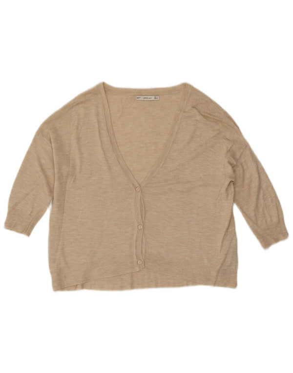 Suéter cardigã feminino Zara com manga 3/4 Reino Unido 10 pequeno bege manchado