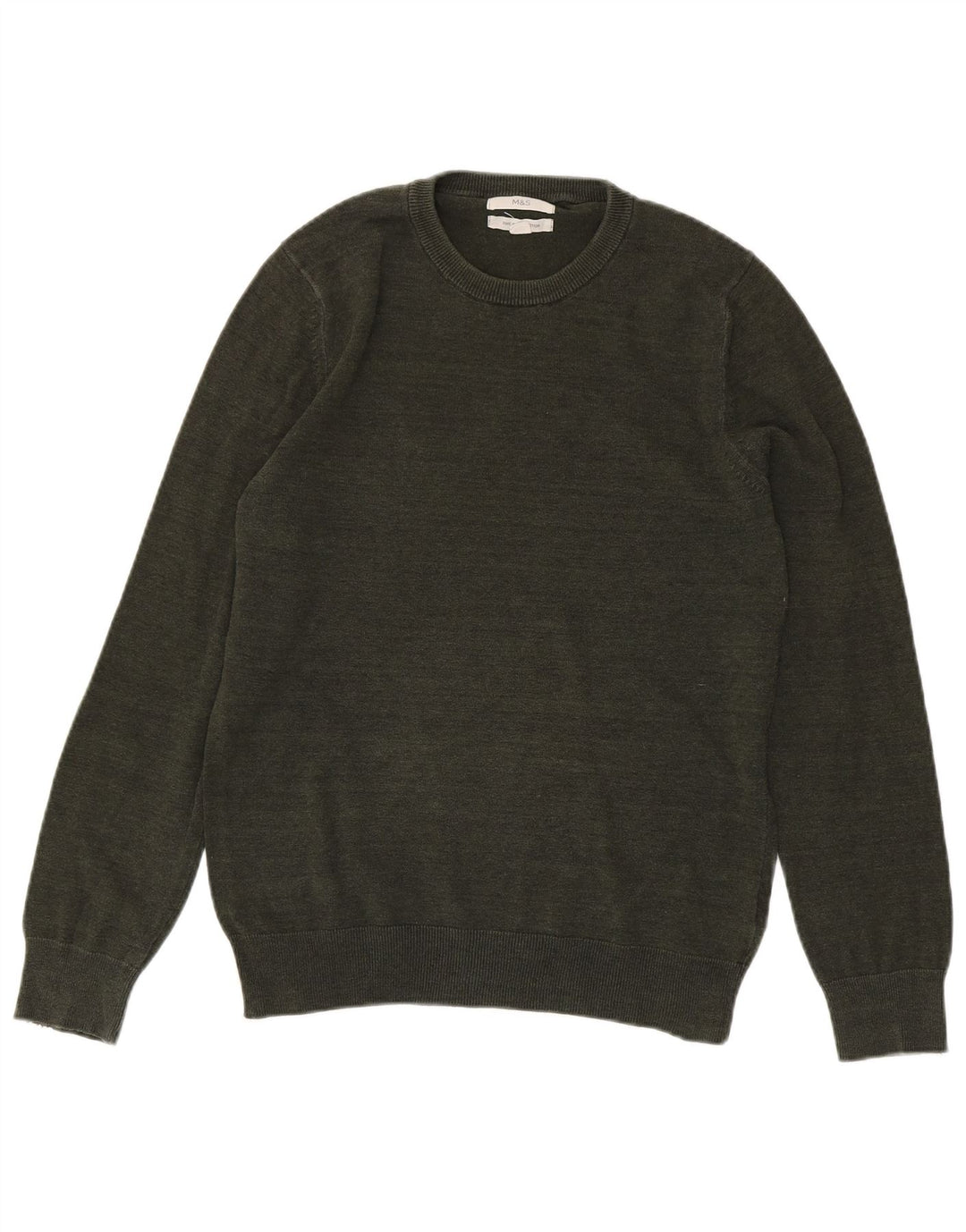 Suéter masculino Marks & Spencer com gola redonda, pequeno algodão cáqui