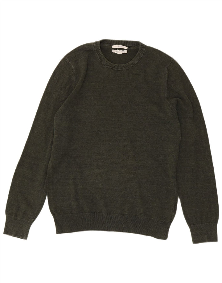 Suéter masculino Marks & Spencer com gola redonda, pequeno algodão cáqui