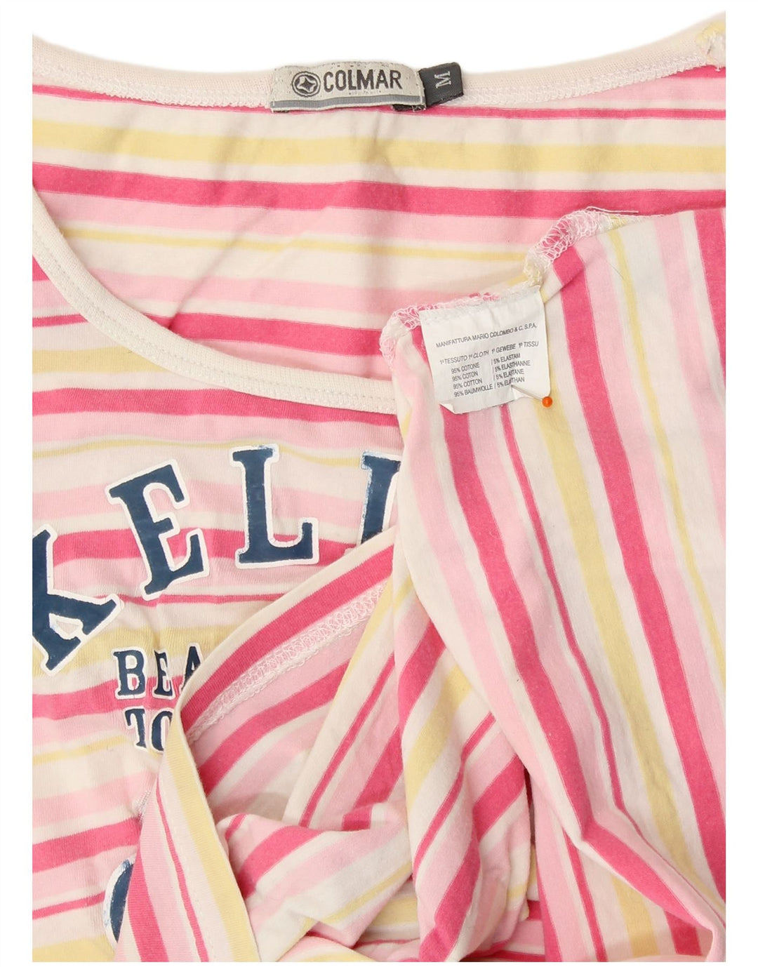 COLMAR Camiseta feminina gráfica Top UK 12 Médio listrado multicolorido